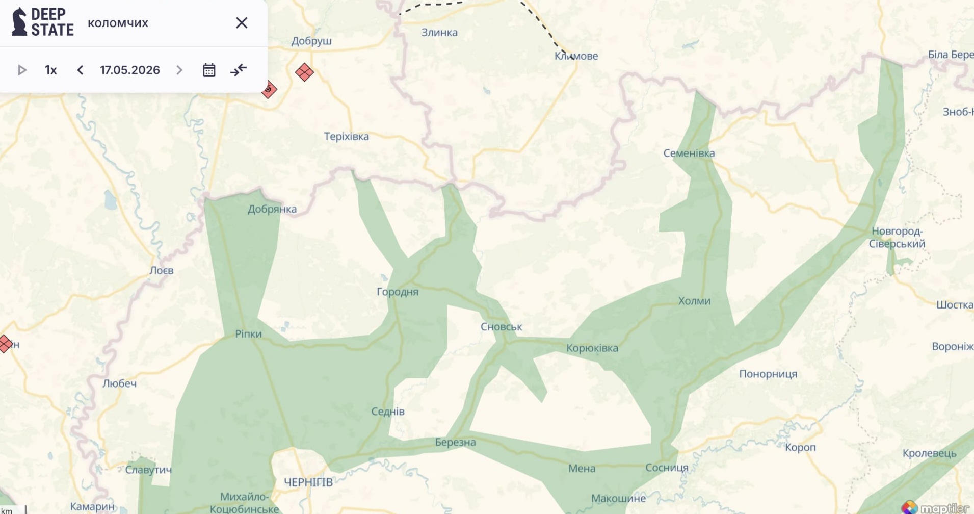 Ориентировочная карта боевых действий на 17 мая в 22:35/DeepStateMap