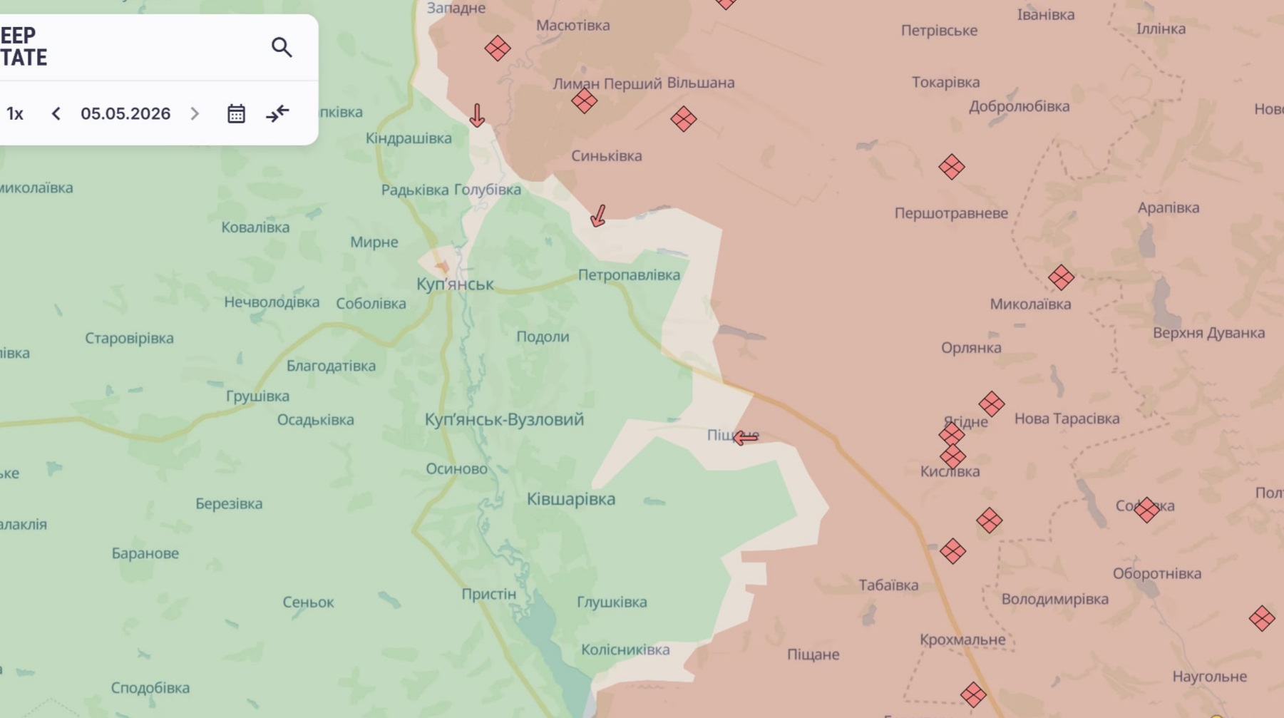 Ориентировочная карта боевых действий на 5 мая в 22:02/DeepStateMap