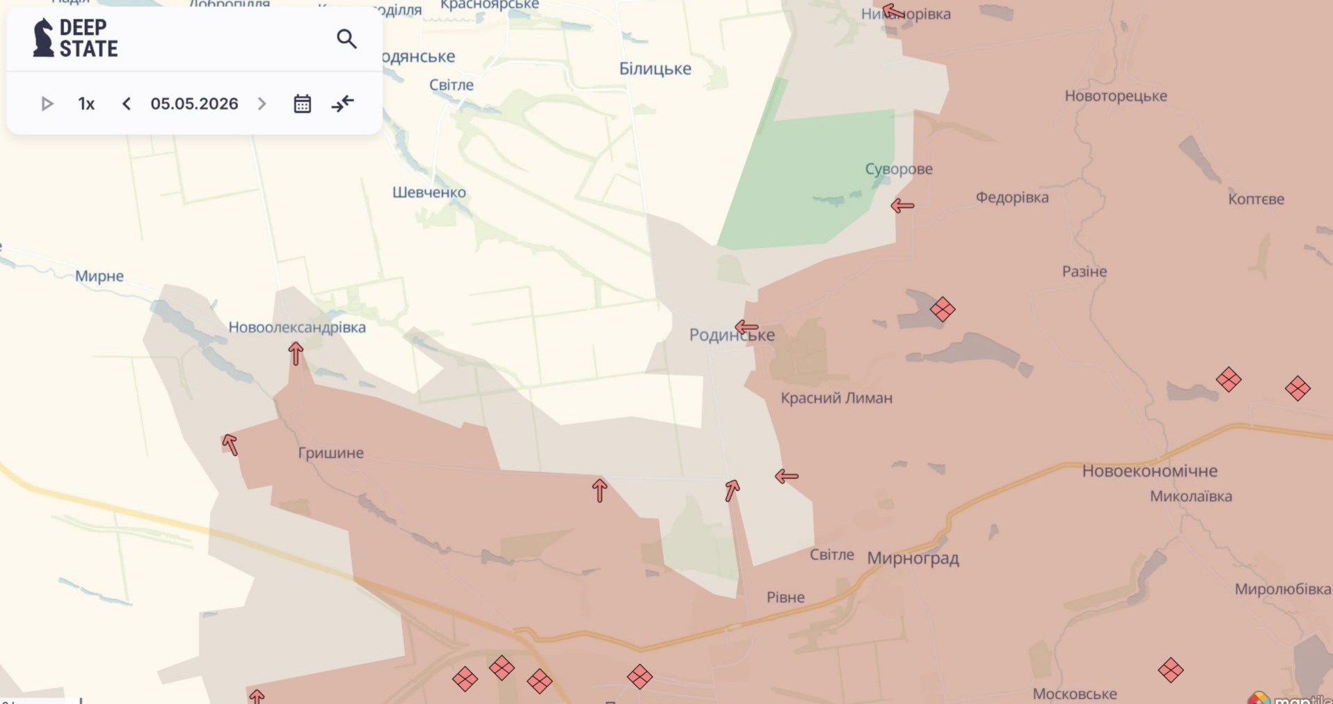 Ориентировочная карта боевых действий на 5 мая в 22:02/DeepStateMap