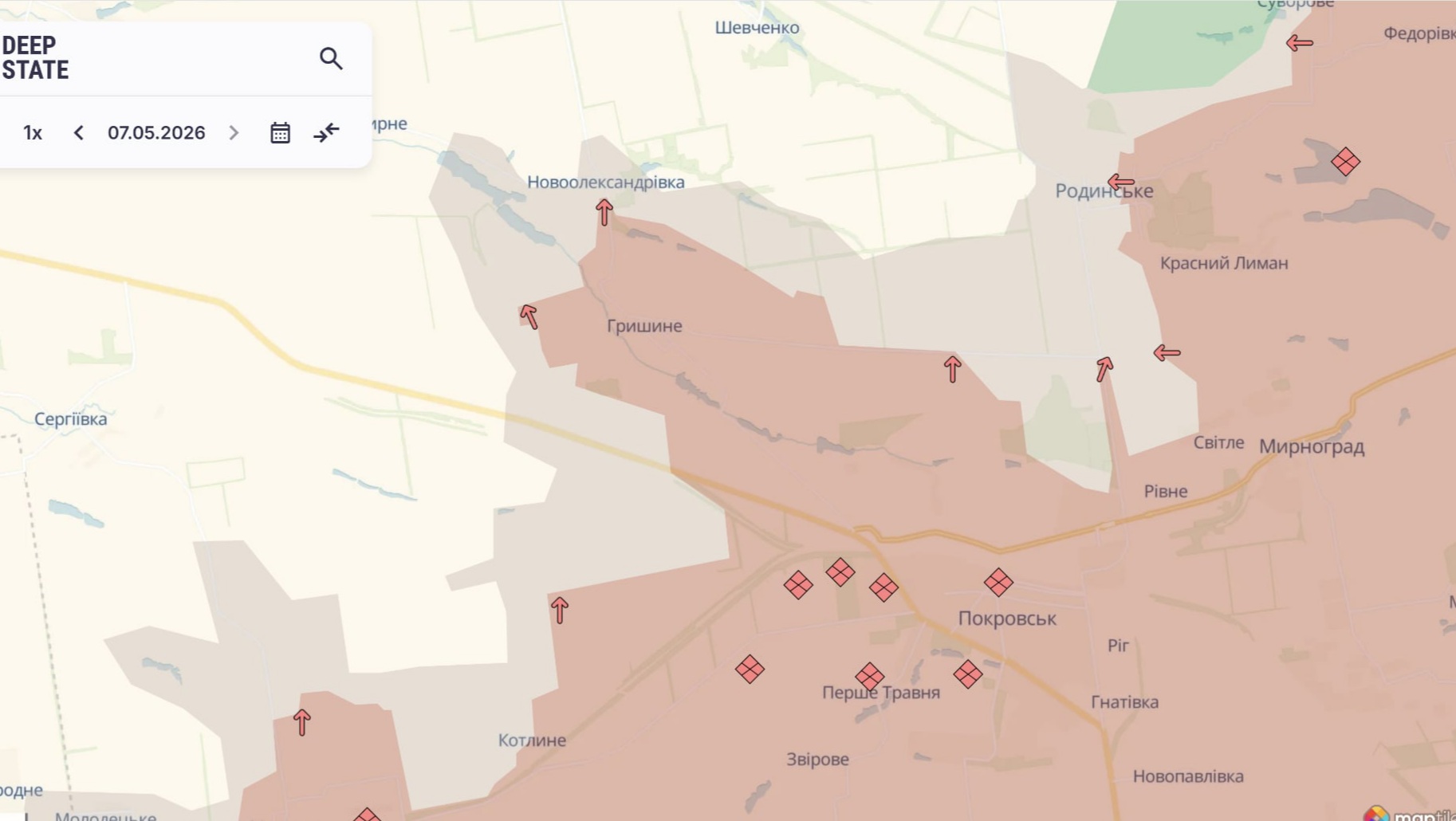 Ориентировочная карта боевых действий на 7 мая в 23:47/DeepStateMap