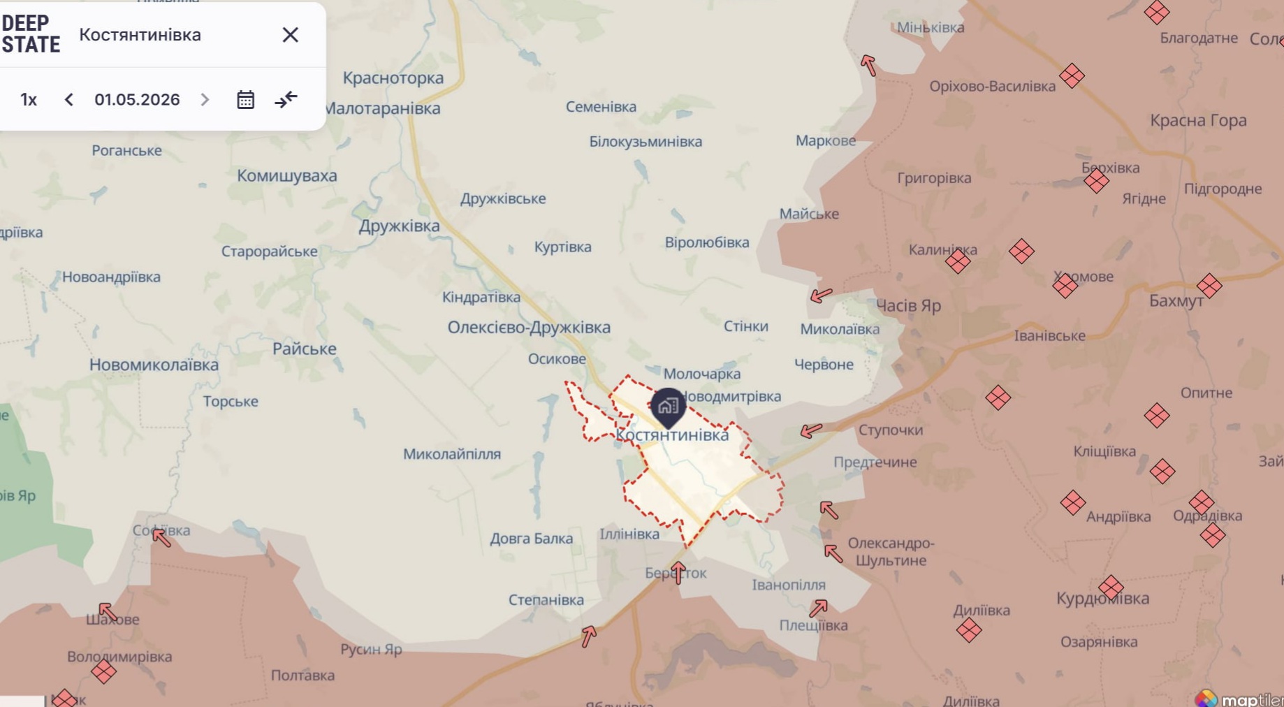 Ориентировочная карта боевых действий на 1 мая в 22:50/DeepStateMap