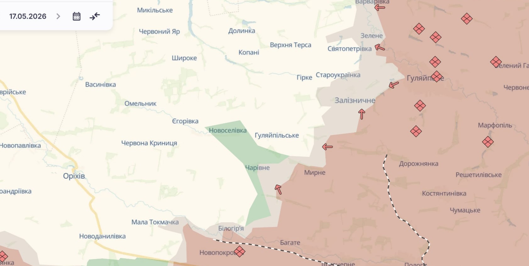 Ориентировочная карта боевых действий на 18 мая в 21:34/DeepStateMap