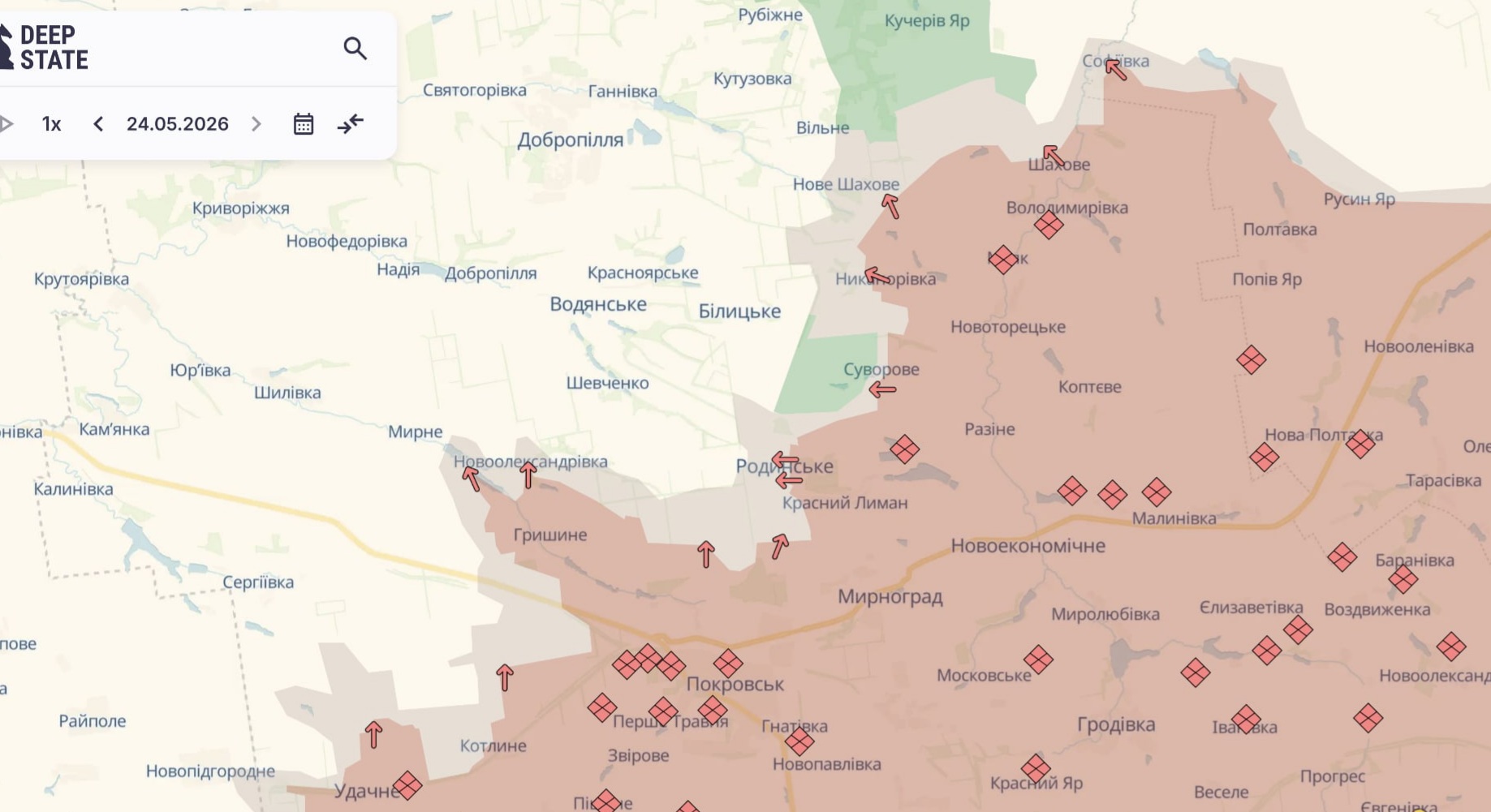 Ориентировочная карта боевых действий на 24 мая в 23:55/DeepStateMap
