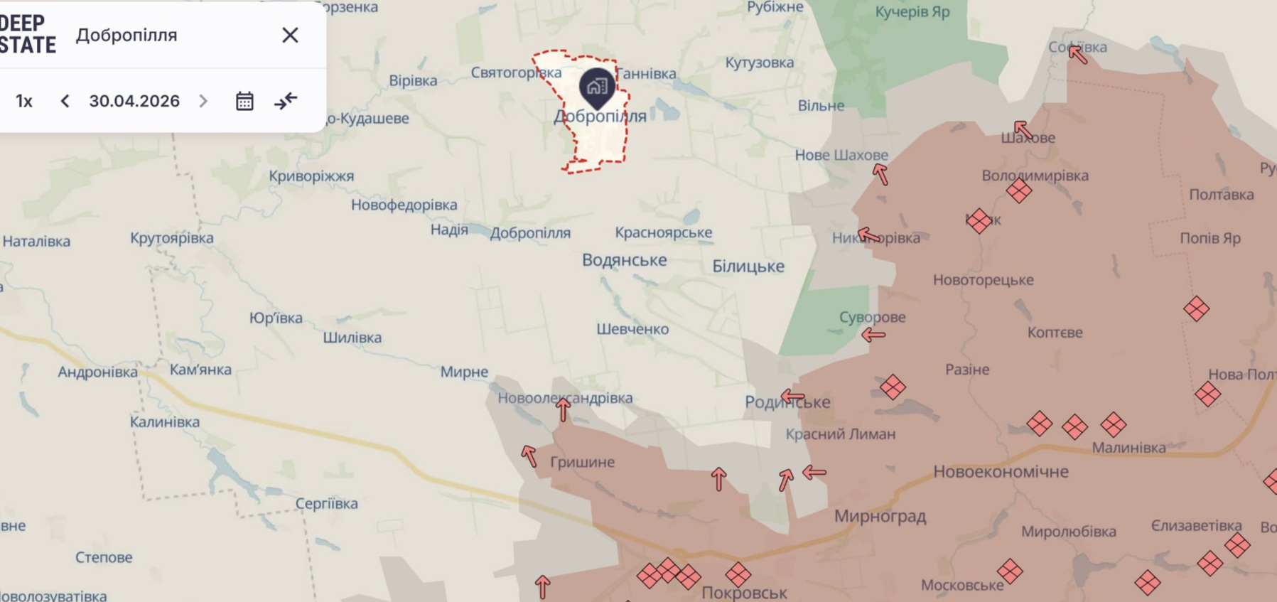 Ориентировочная карта боевых действий на 30 апреля в 22:56/DeepStateMap