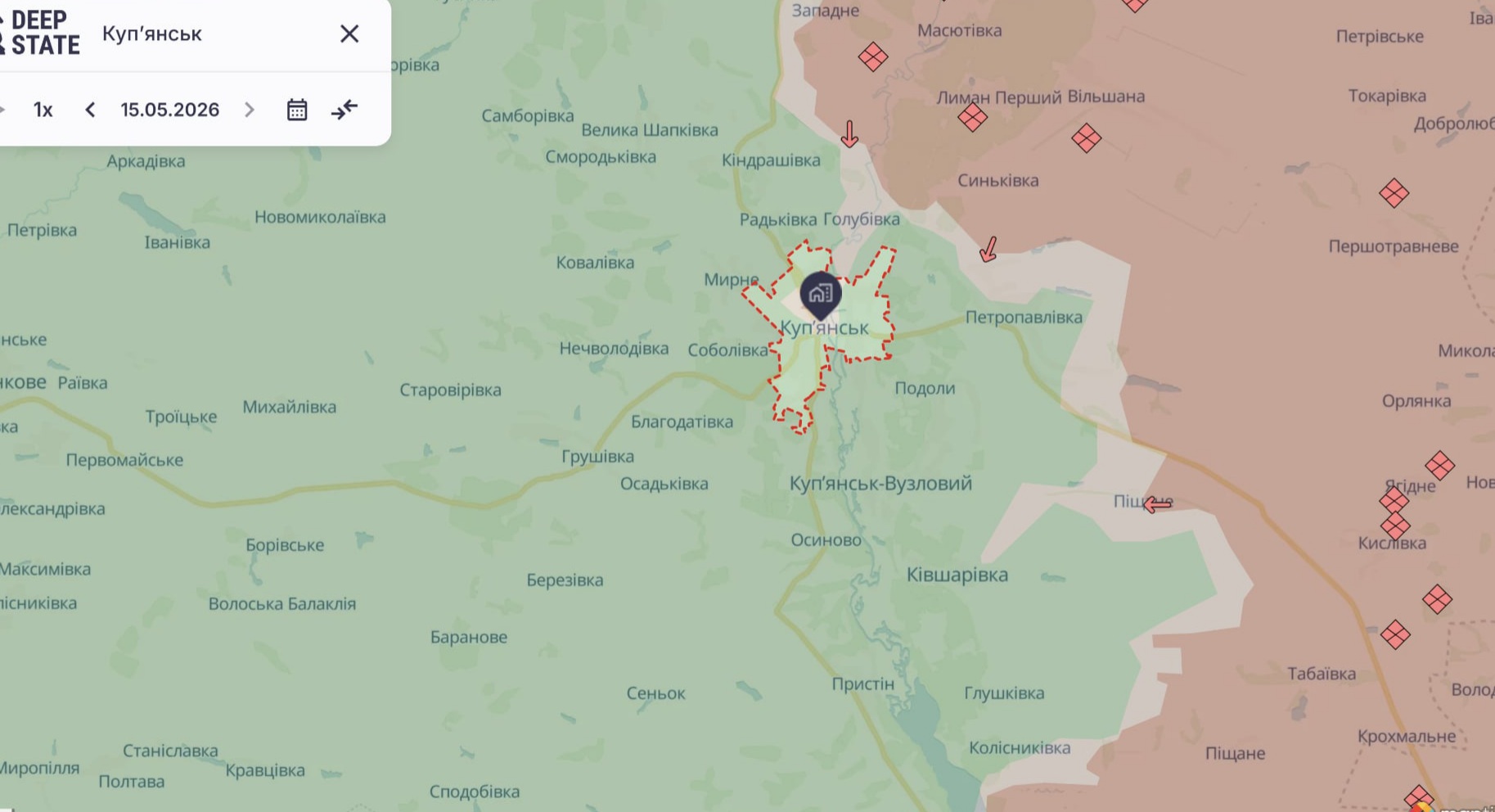 Ориентировочная карта боевых действий по состоянию на 15 мая в 03:11 / DeepStateMap