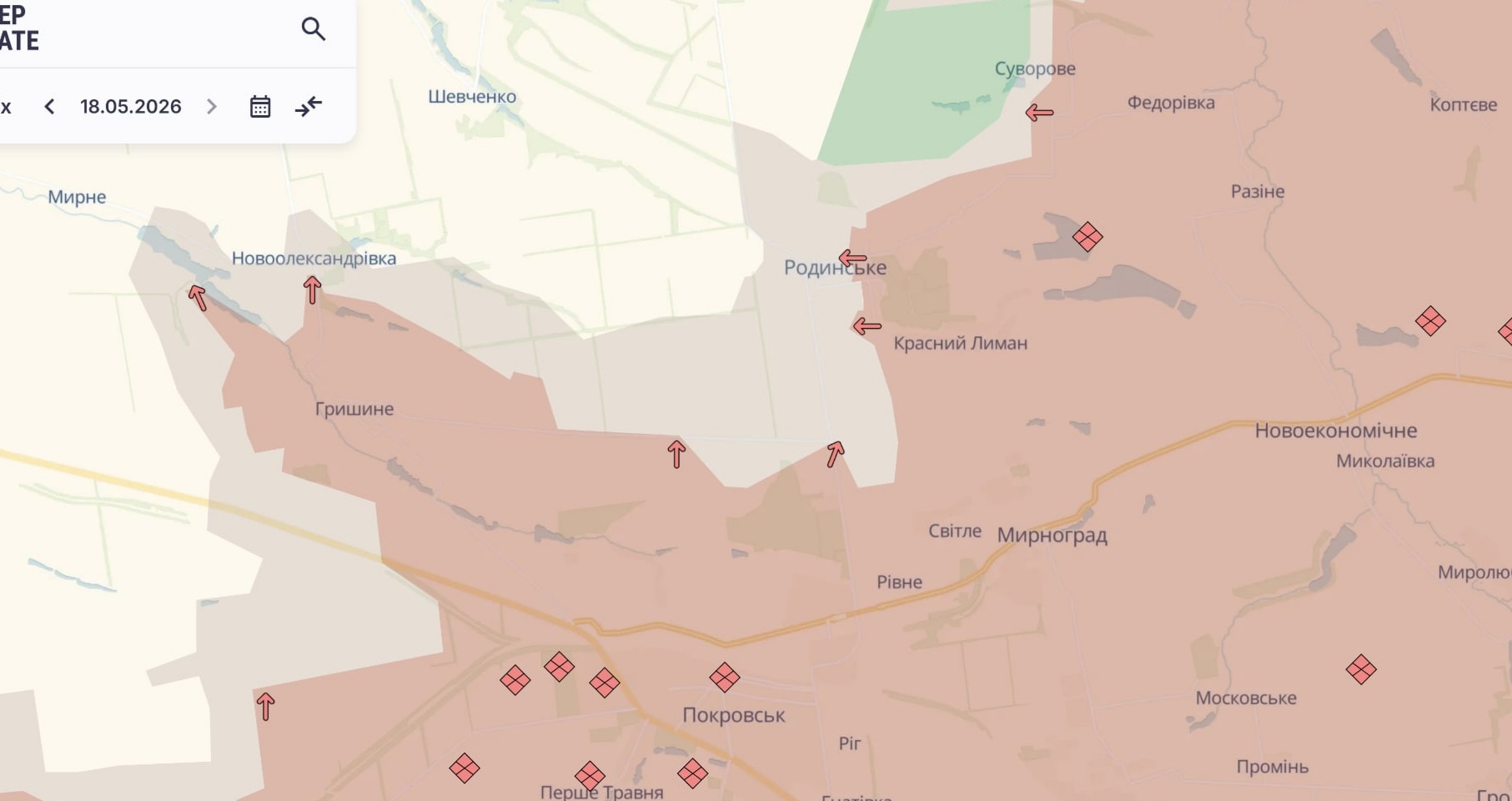 Ориентировочная карта боевых действий на 18 мая в 21:34/DeepStateMap