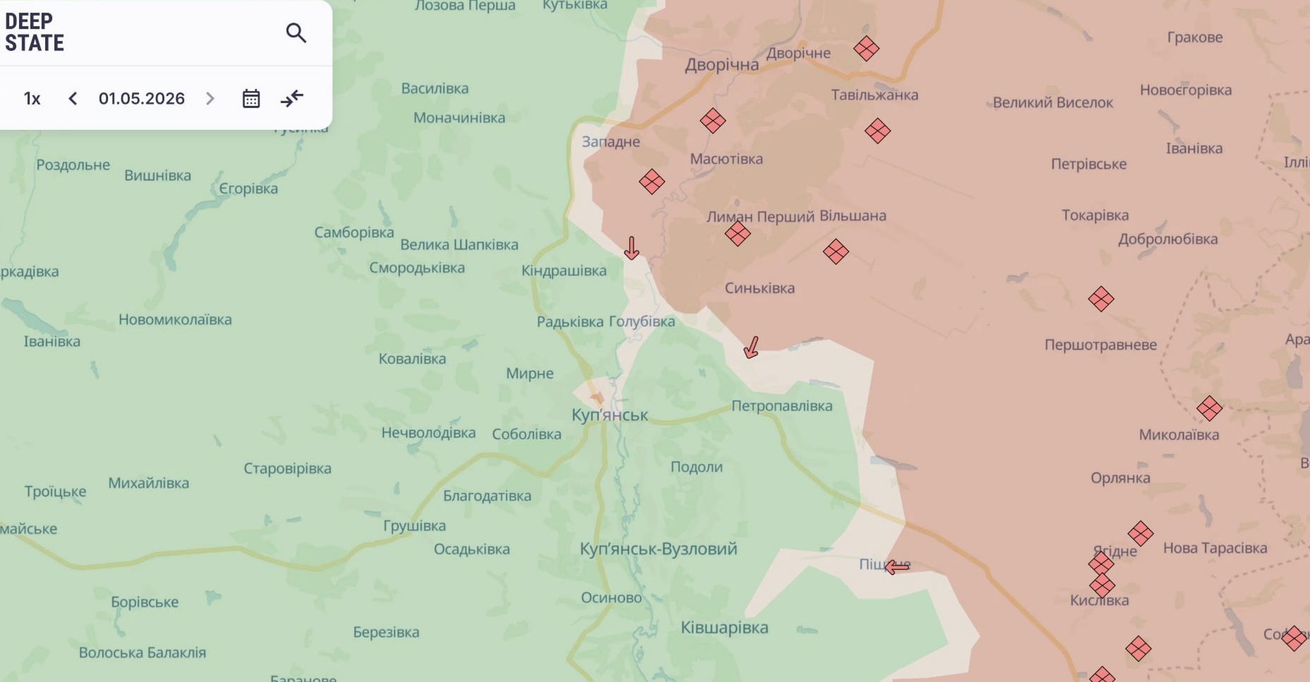 Ориентировочная карта боевых действий на 1 мая в 22:50/DeepStateMap