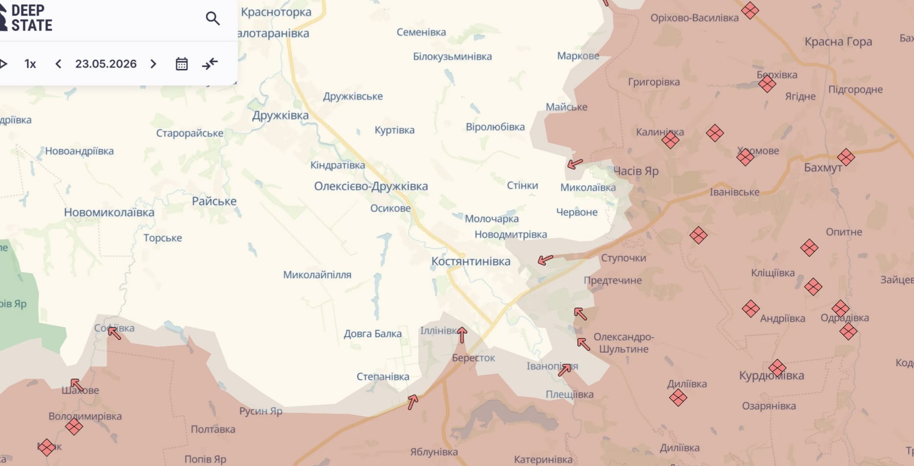 Ориентировочная карта боевых действий на 24 мая в 23:55/DeepStateMap