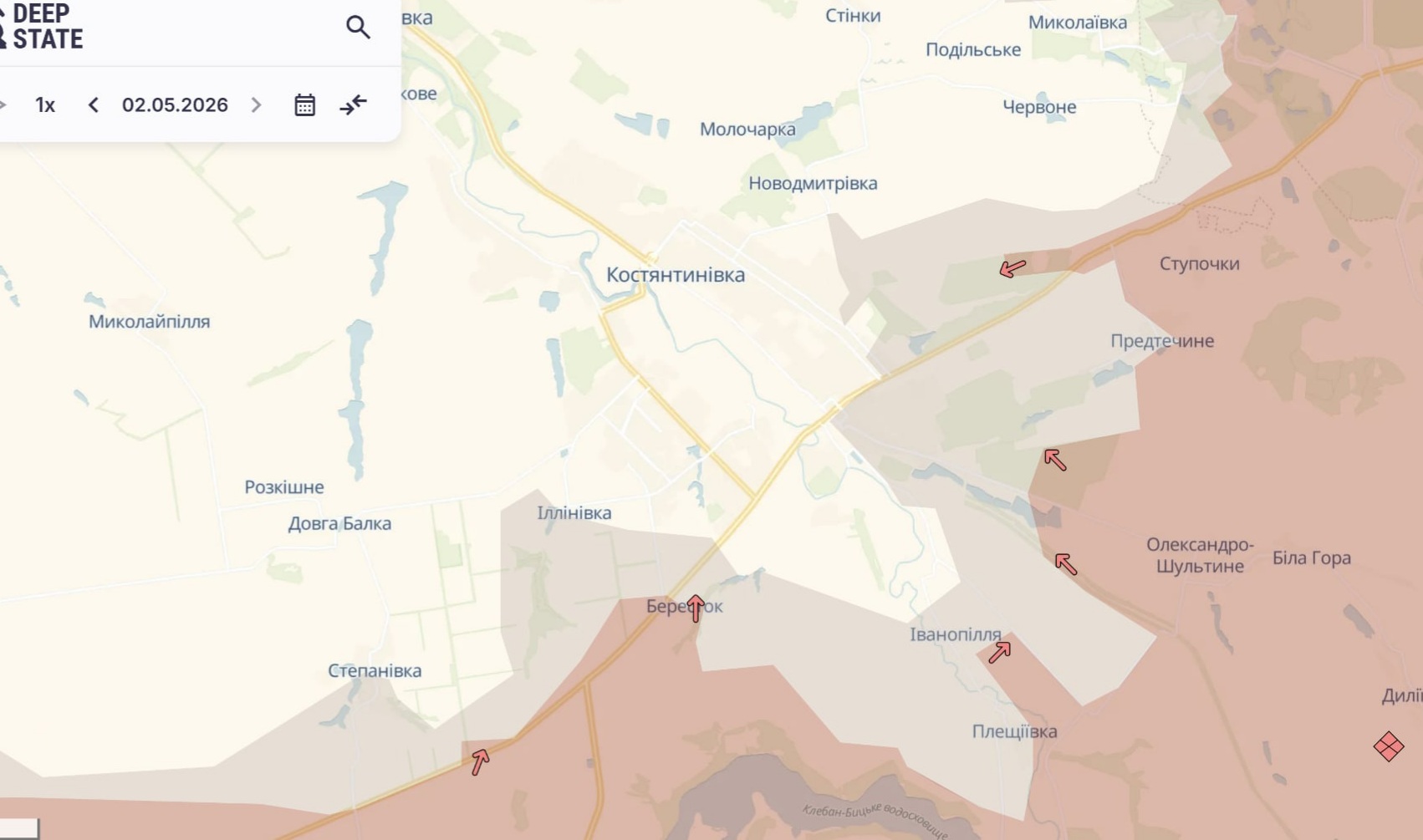 Ориентировочная карта боевых действий на 2 мая в 22:20/DeepStateMap