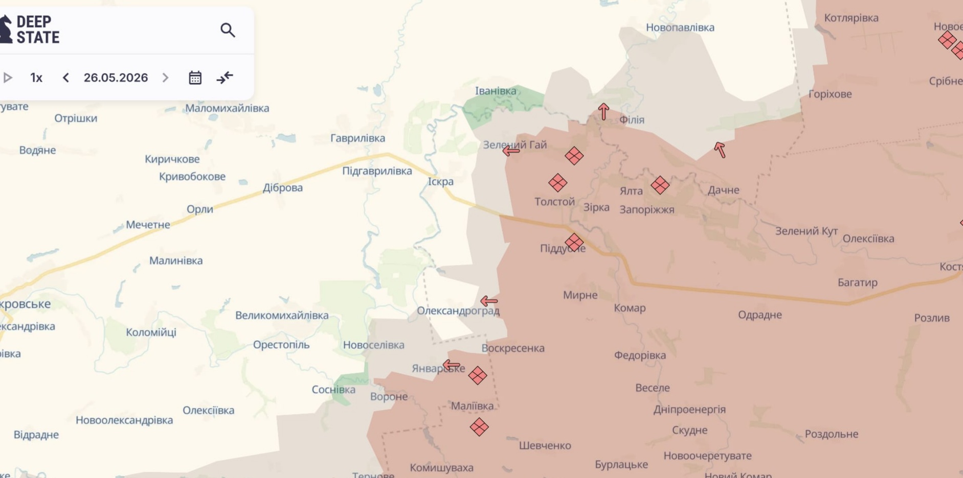 Ориентировочная карта боевых действий на 26 мая в 23:17/DeepStateMap