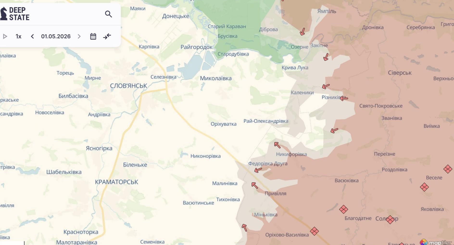 Ориентировочная карта боевых действий на 1 мая в 22:50/DeepStateMap