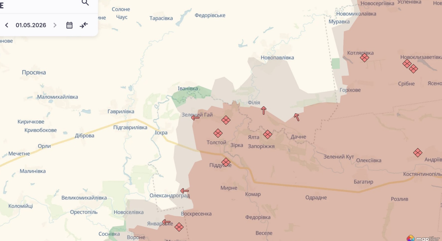 Ориентировочная карта боевых действий на 1 мая в 22:50/DeepStateMap