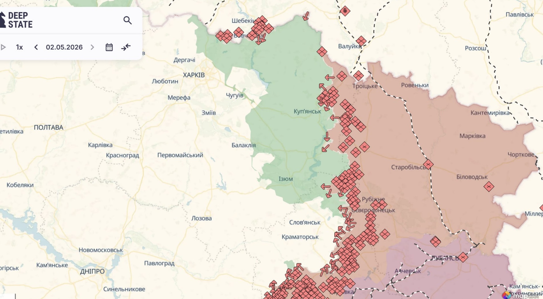 Ориентировочная карта боевых действий на 2 мая в 22:20/DeepStateMap