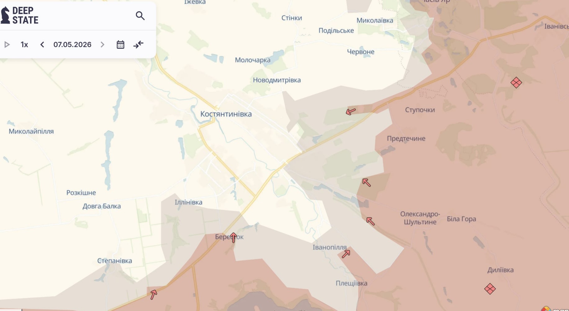 Ориентировочная карта боевых действий на 7 мая в 23:47/DeepStateMap