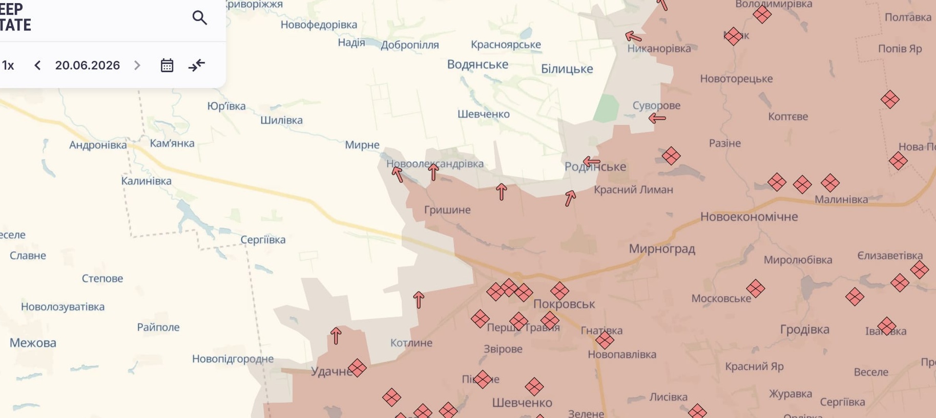 Ориентировочная карта боевых действий по состоянию на 20 июня в 23:02/DeepStateMap