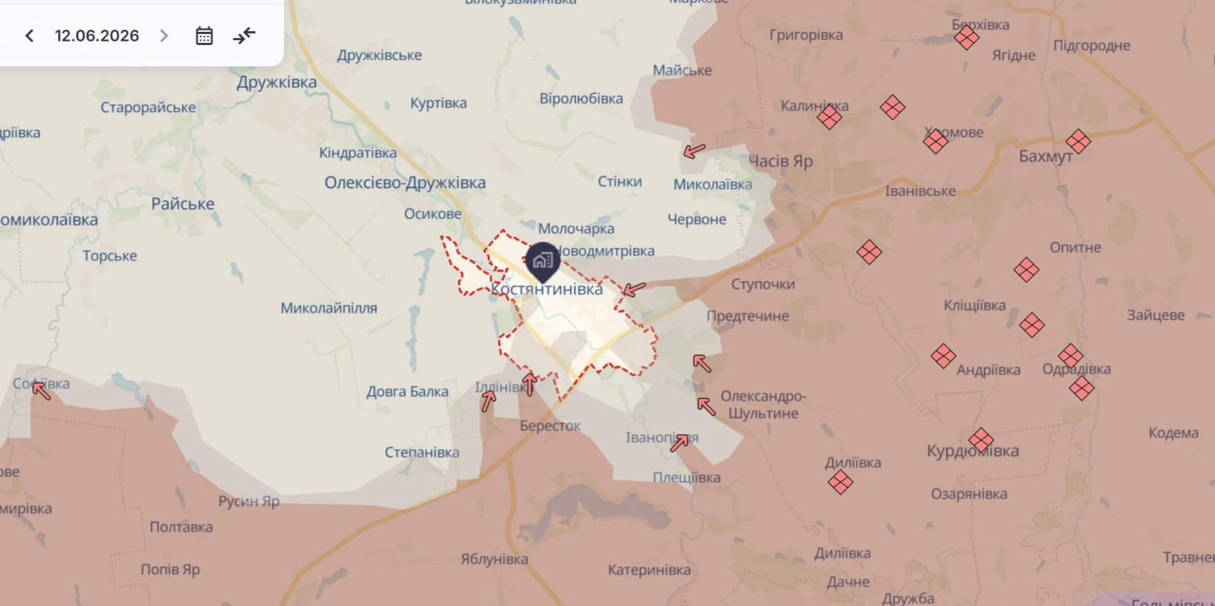 Ориентировочная карта боевых действий по состоянию на 12 июня в 16:48 / DeepStateMap