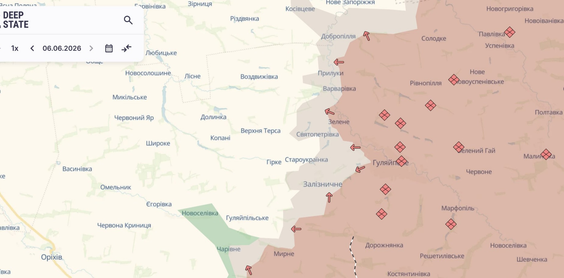 Ориентировочная карта боевых действий на 6 июня в 23:52/DeepStateMap