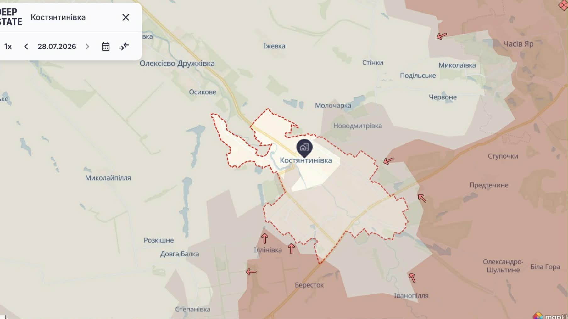 Ориентировочная карта боевых действий по состоянию на 28 июля в 22:35/DeepStateMap