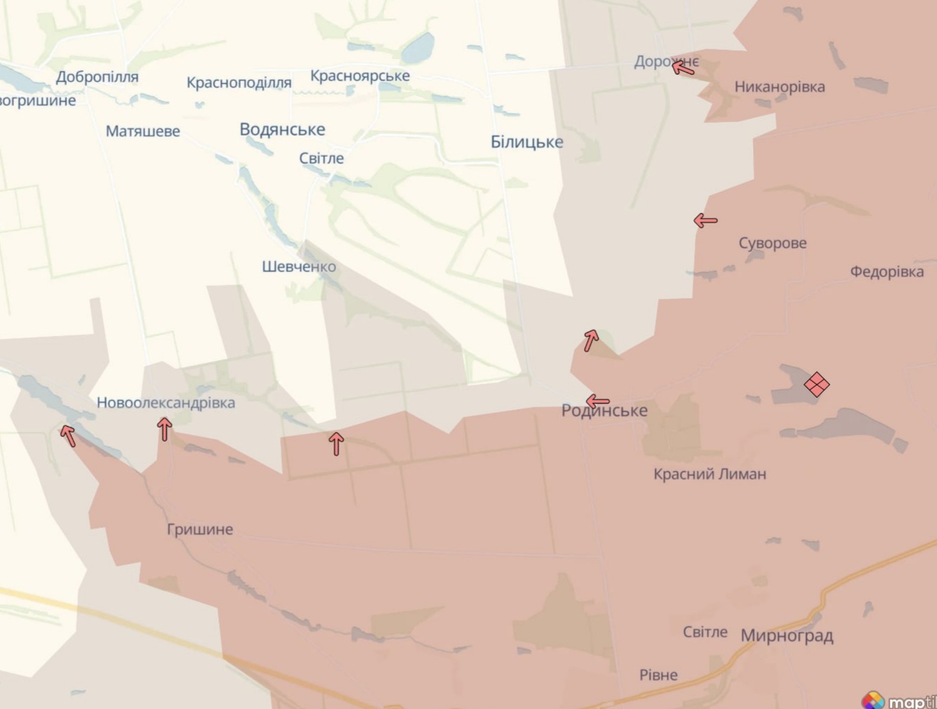 Ориентировочная карта боевых действий на 28 июля в 22:35/DeepStateMap