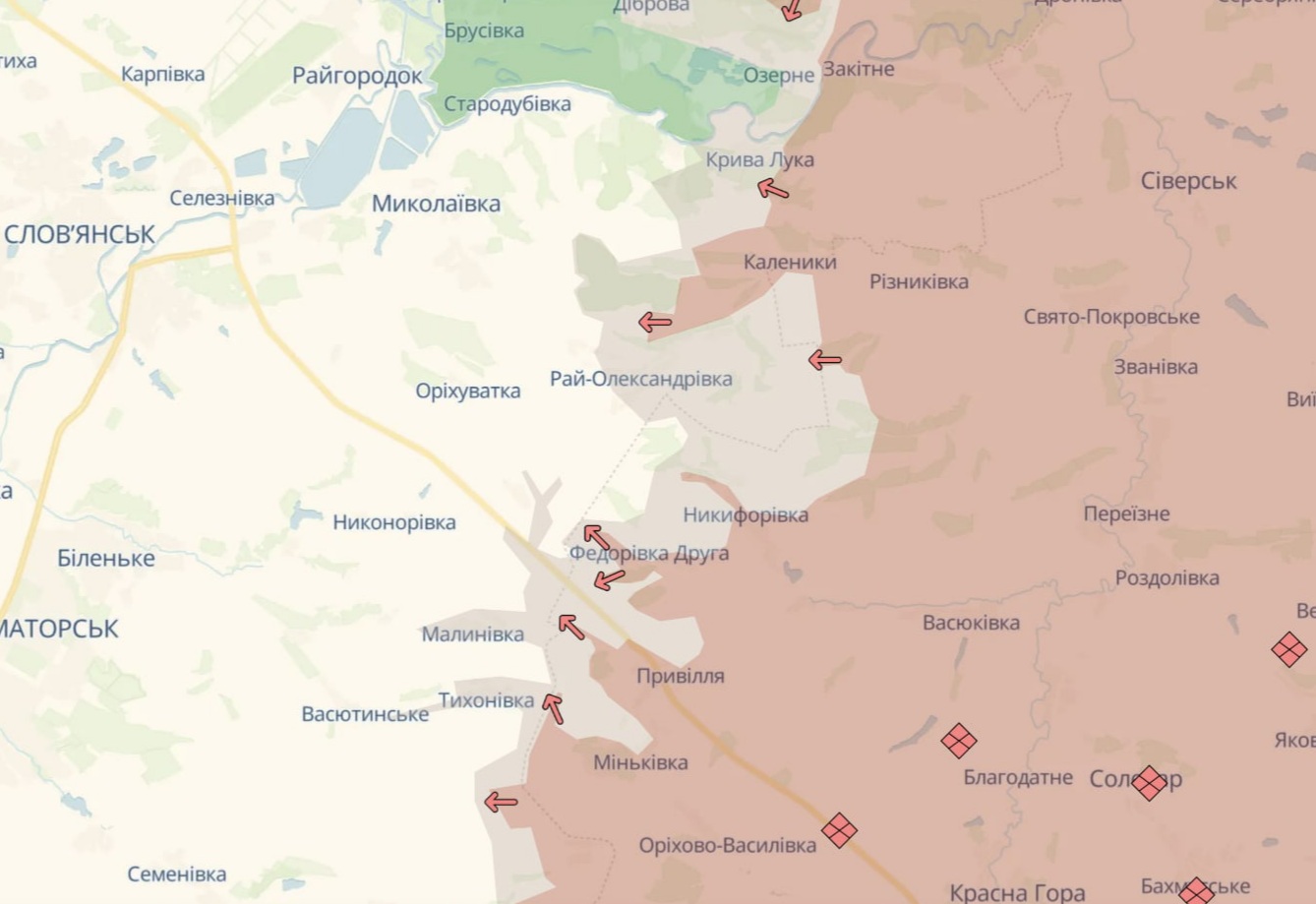 Ориентировочная карта боевых действий на 7 августа в 22:31/DeepStateMap
