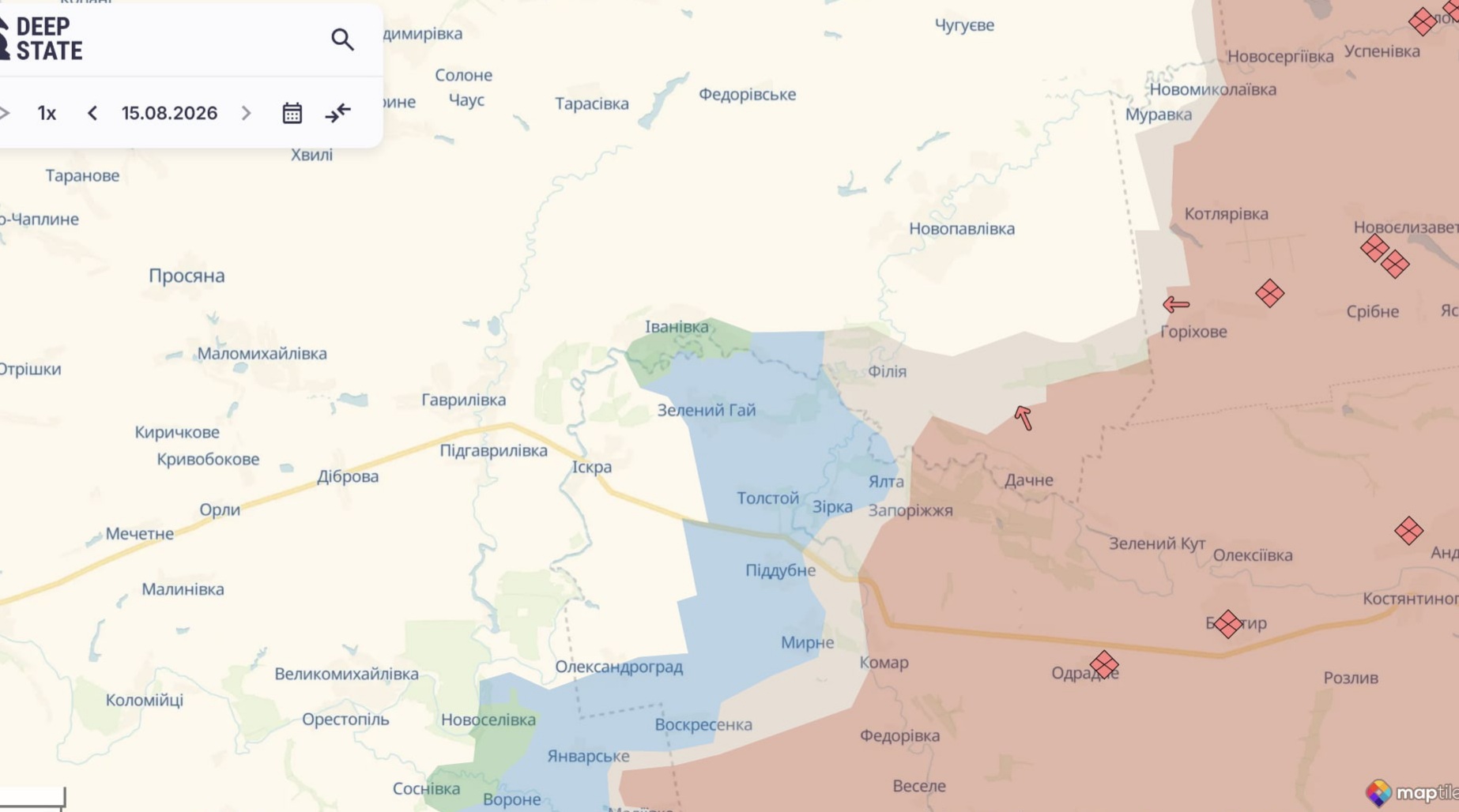 Ориентировочная карта боевых действий по состоянию на 16 августа в 21:59/DeepStateMap