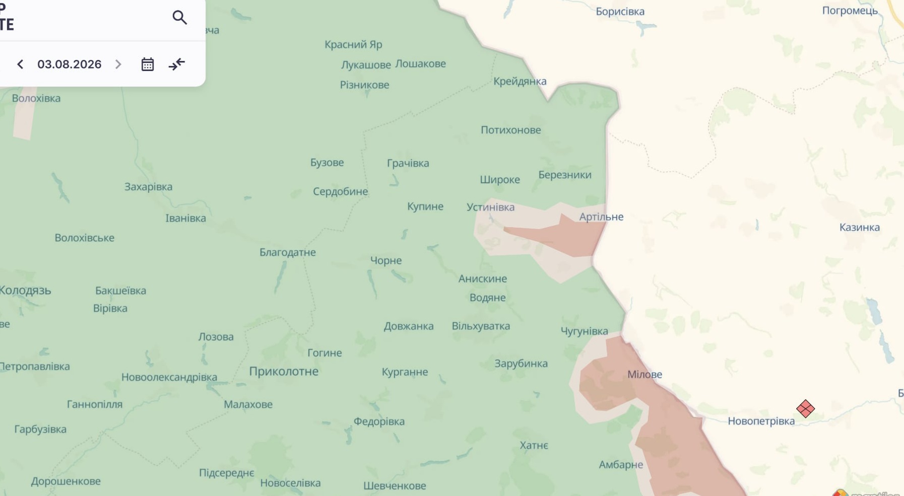 Ориентировочная карта боевых действий по состоянию на 2 августа в 23:02/DeepStateMap