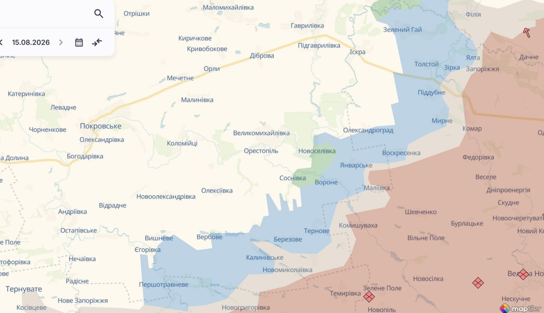 Ориентировочная карта боевых действий по состоянию на 14 августа в 17:06/DeepStateMap