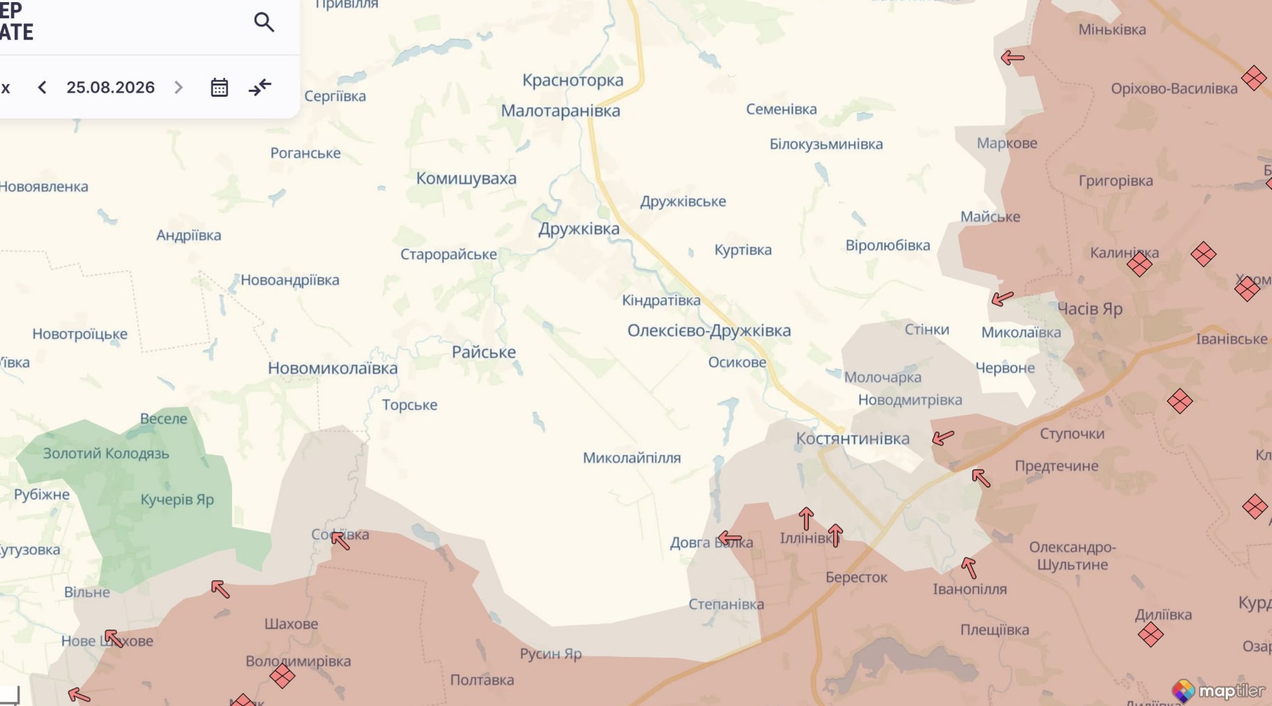 Ориентировочная карта боевых действий на 25 августа в 15:50/DeepStateMap