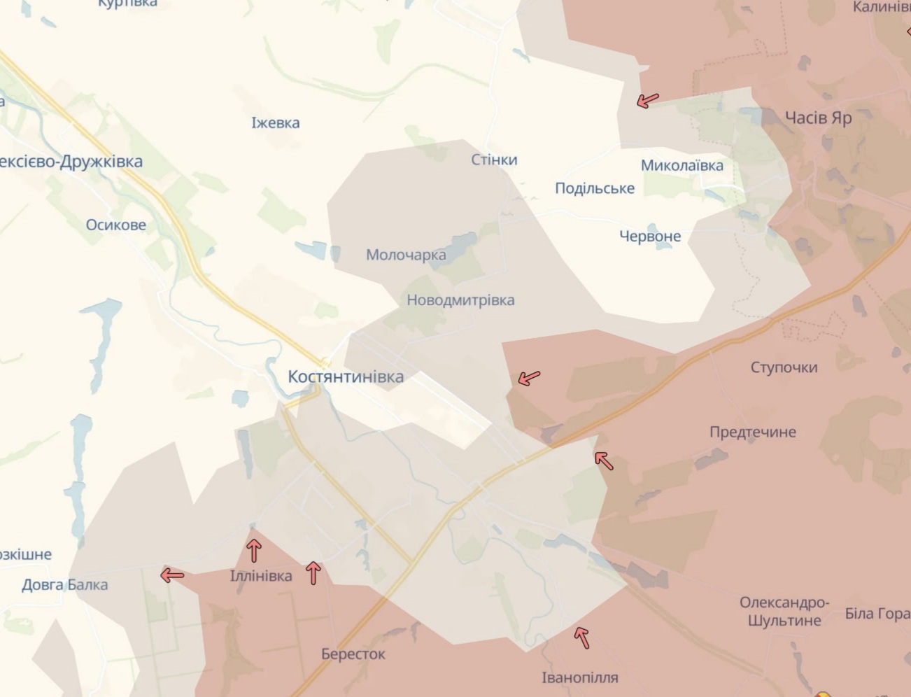 Ориентировочная карта боевых действий по состоянию на 8 августа в 22:34/DeepStateMap