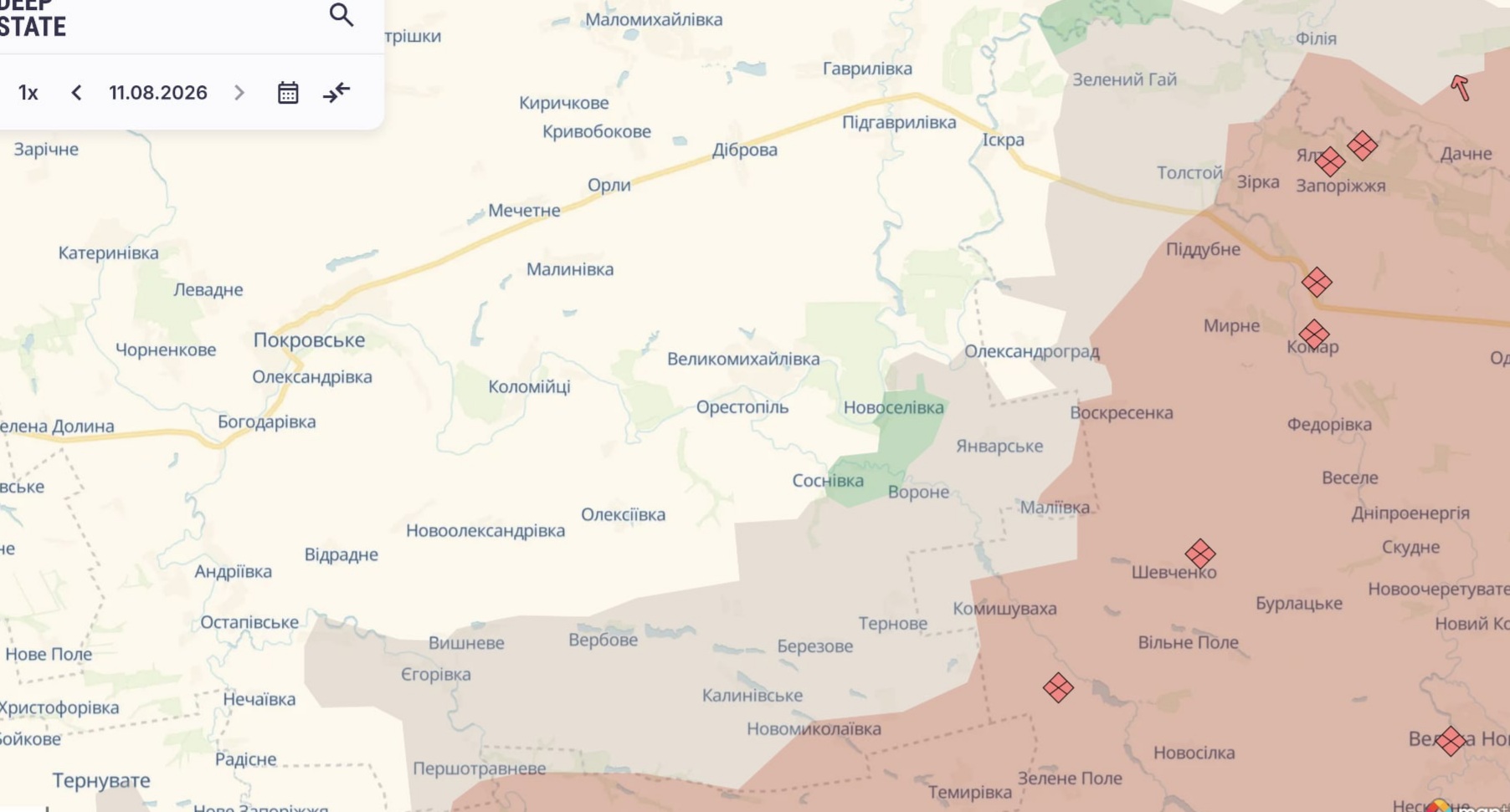 Ориентировочная карта боевых действий по состоянию на 11 августа в 22:53/DeepStateMap