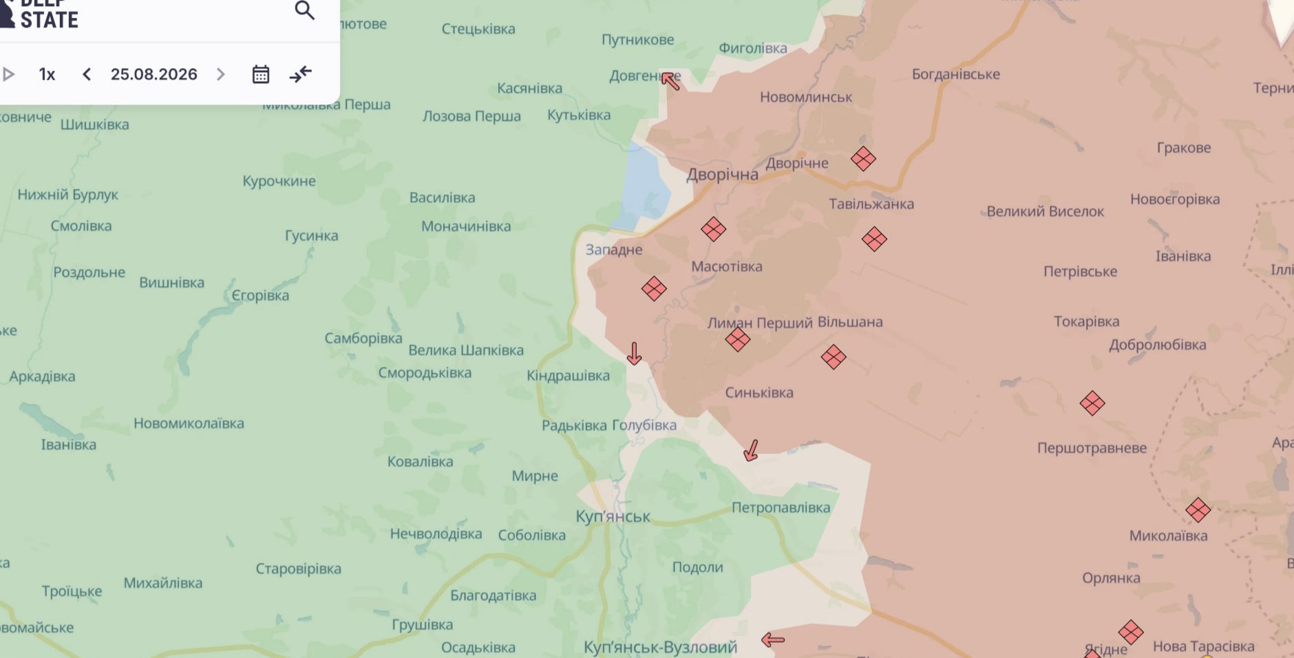 Ориентировочная карта боевых действий на 25 августа в 15:50/DeepStateMap