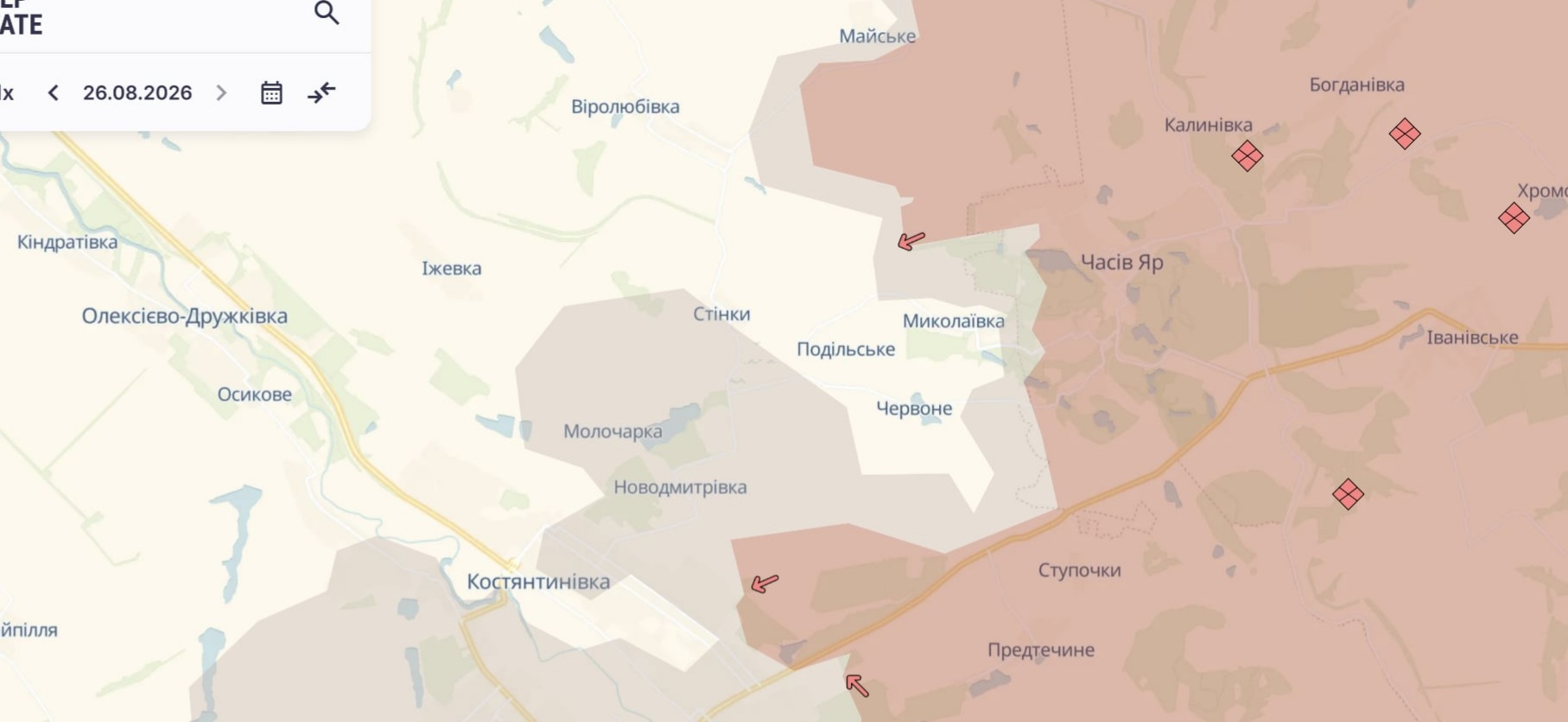 Ориентировочная карта боевых действий по состоянию на 26 августа в 20:49/DeepStateMap