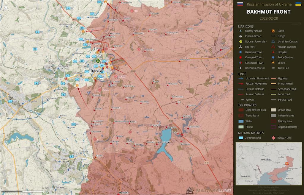 Бои под Бахмутом (Карта: MilitaryLand)