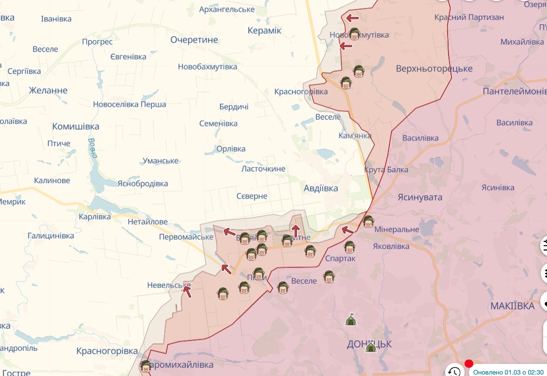 Генштаб: вооруженные силы отбивались от Купянска, Бахмута, Авдеевки, нанесли удар по российской станции РЭБ - карта